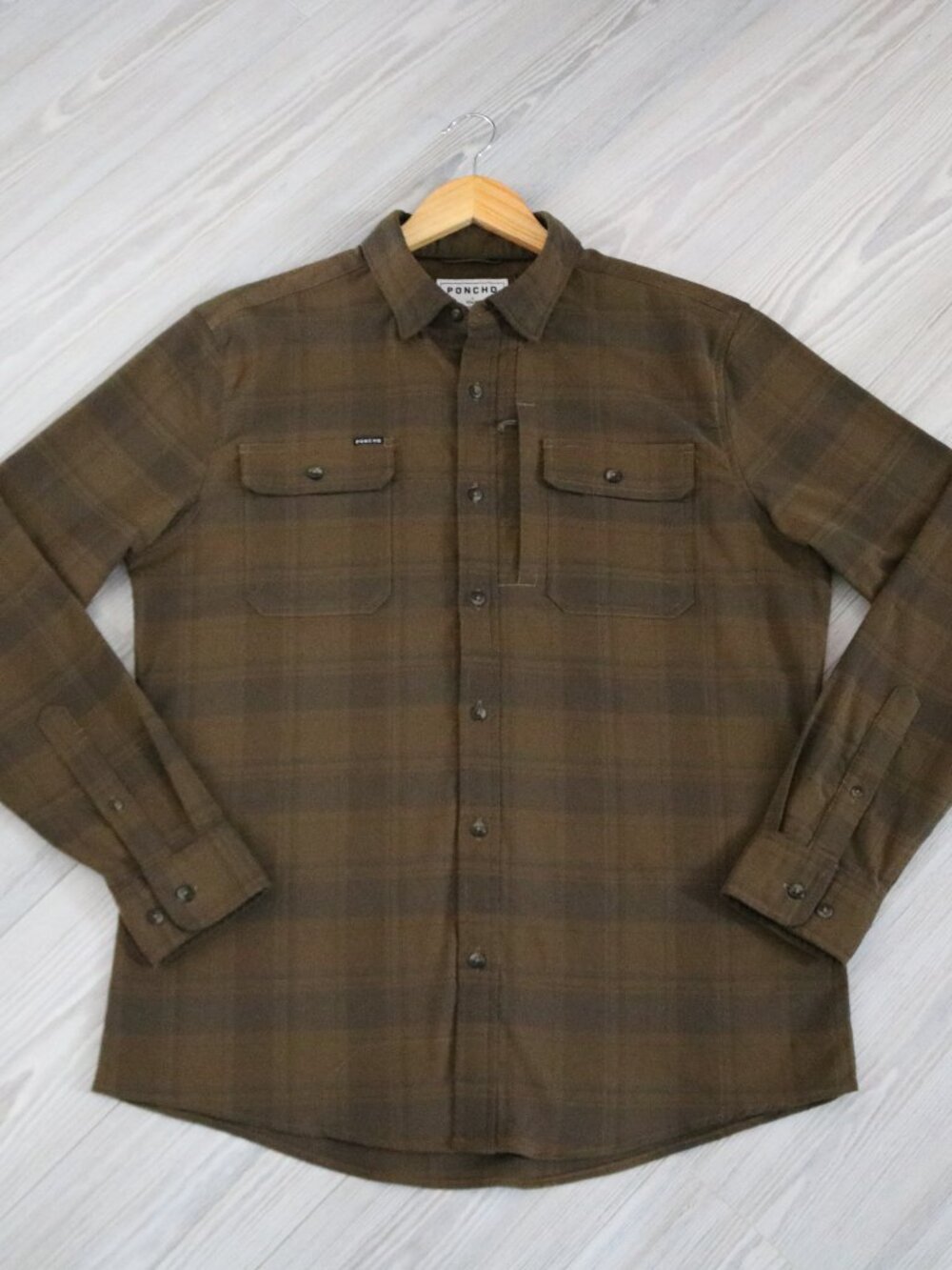 Poncho 'The Telluride' Men Performance Flannel Size L Green Plaid Slim-Fit Shirt - Picture 2 of 6